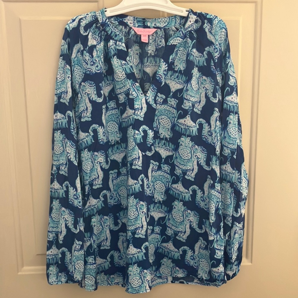 Lilly Pulitzer Blue Elephant Print Top